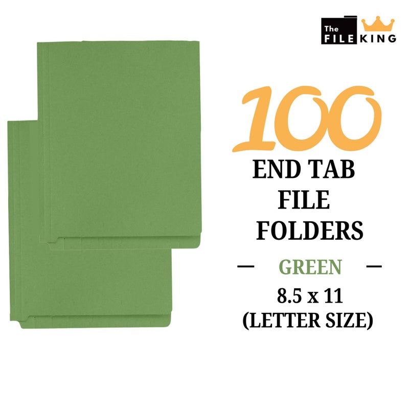 The File King End Tab Green File Folder - Letter Size | Box of 100 | Full Side Folder for Medical Charts & Office Filing | Space for Jacket Labeling | 11-Point Fiber Construction | Made in The USA - Image 2